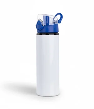 Botella Aluminio, Blanca, Tapa Azul, 750ml