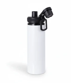 Botella Aluminio, Blanca, Tapa Rosca Negra, 750ml