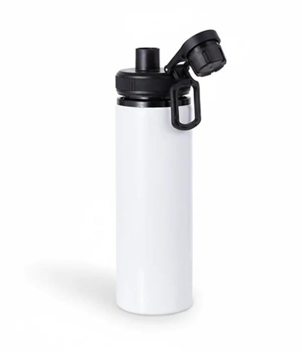 Botella Aluminio, Blanca, Tapa Rosca Negra, 750ml