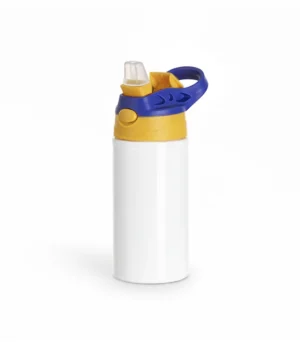 Botella Aluminio Con Pajilla, Amarillo/Azul, 350ml