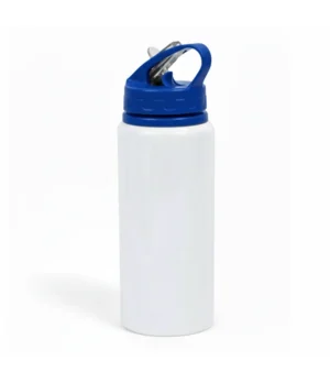 Botella Aluminio Con Pajilla, Azul, 600ml