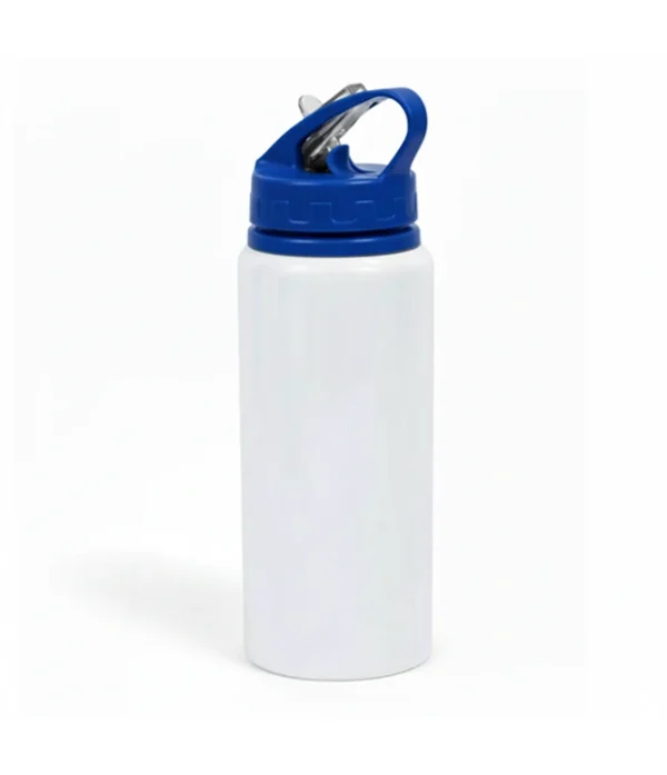 Botella Aluminio Con Pajilla, Azul, 600ml