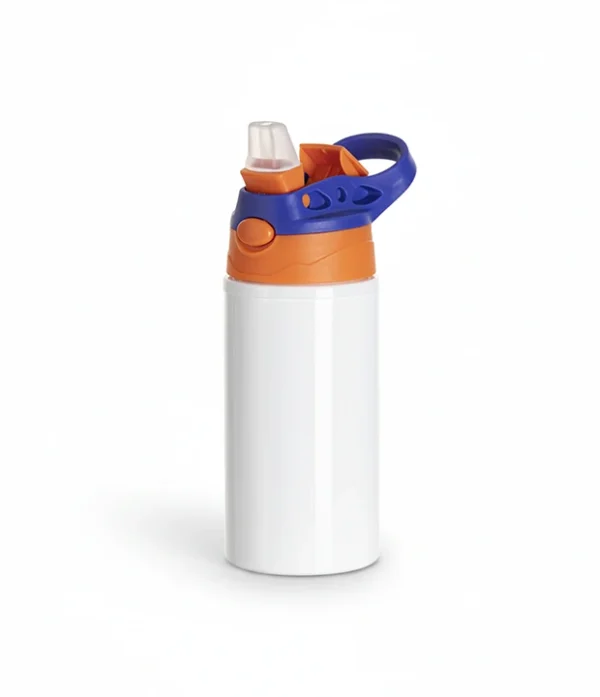 Botella Aluminio Con Pajilla, Naranja/Azul, 350ml
