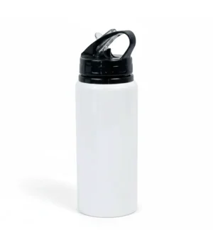 Botella Aluminio Con Pajilla, Negra, 600ml