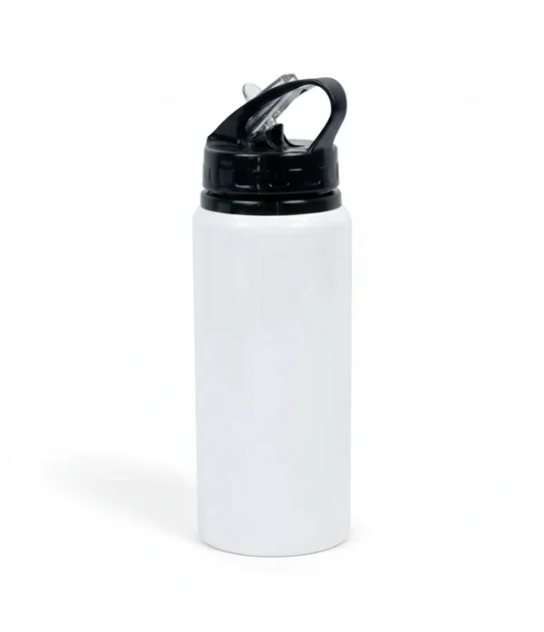 Botella Aluminio Con Pajilla, Negra, 600ml