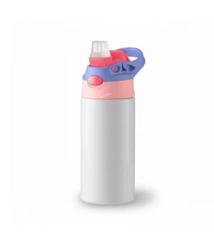 Botella Aluminio Con Pajilla, Rosado/Azul, 350ml