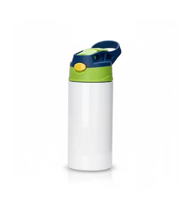 Botella Aluminio Con Pajilla, Verde/Azul, 350ml