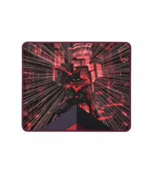 Mousepad temático de Batman con diseño en tonos rojos y negros, con efecto 3D o geométrico