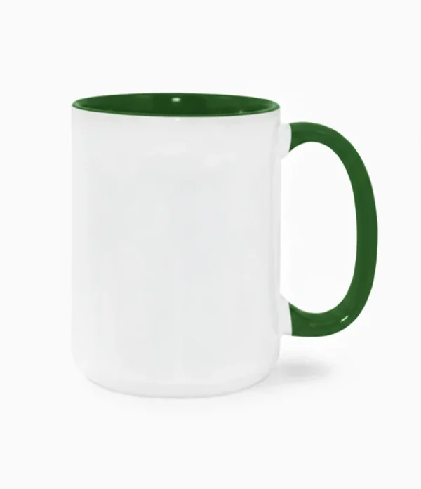 Taza blanca personalizada con interior verde de 15 oz