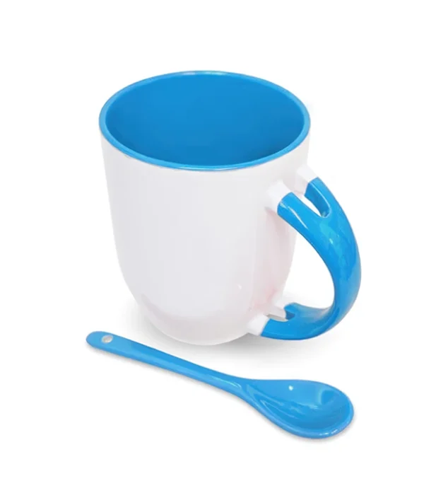 Taza con Cuchara, Interior Celeste, 11oz