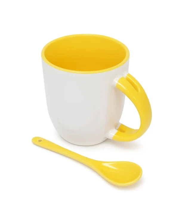 Taza con Cuchara, Interior Amarillo, 11oz