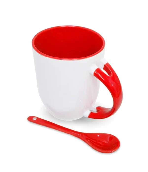 Taza con Cuchara, Interior Rojo, 11oz