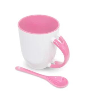 Taza con Cuchara, Interior Rosado, 11oz