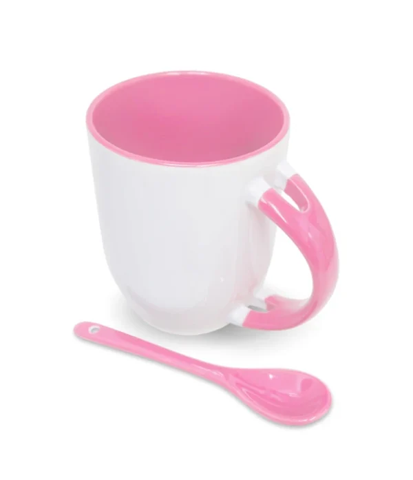 Taza con Cuchara, Interior Rosado, 11oz