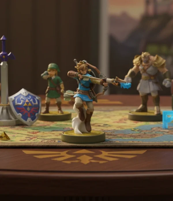 Figuras Amiibo de The Legend of Zelda Breath of the Wild sobre una base de exhibición