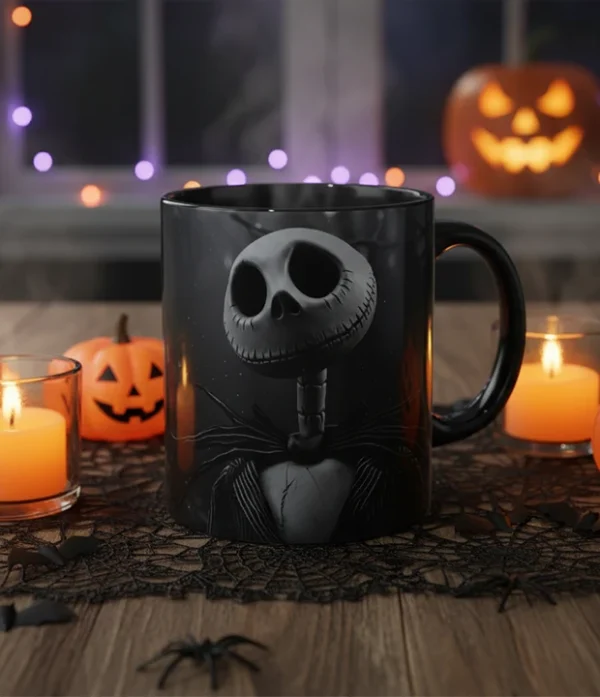 Taza de cerámica con diseño de Jack Skellington de The Nightmare Before Christmas para Halloween.