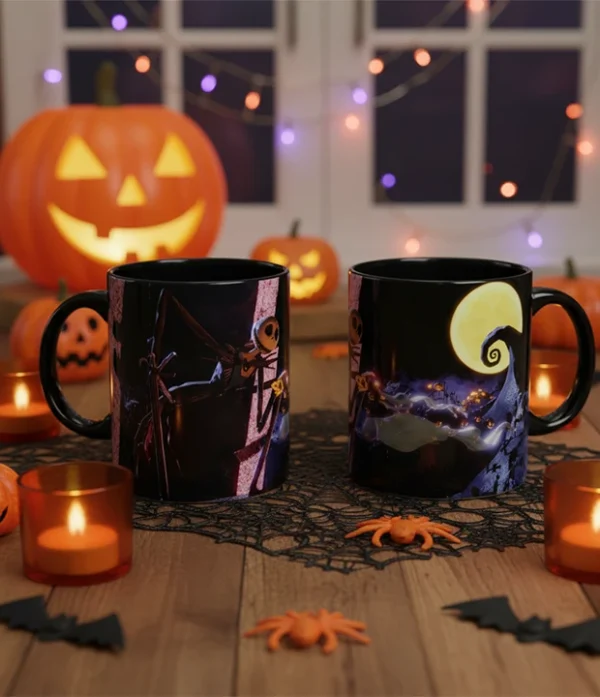 Taza de cerámica con diseño de Jack Skellington de The Nightmare Before Christmas para Halloween.